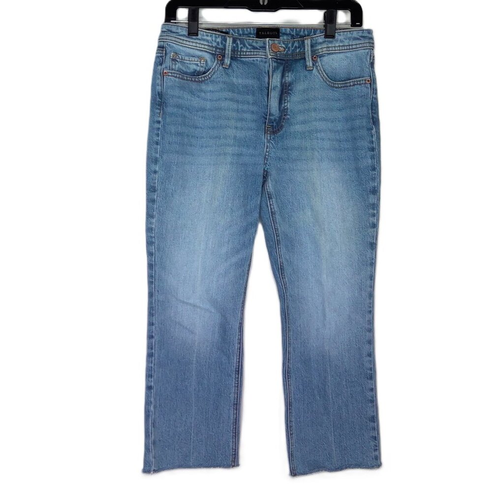 Talbots Petite Demi Boot Crop Blue Jean Raw Hem Mid-Rise Medium Wash EUC Sz 4P